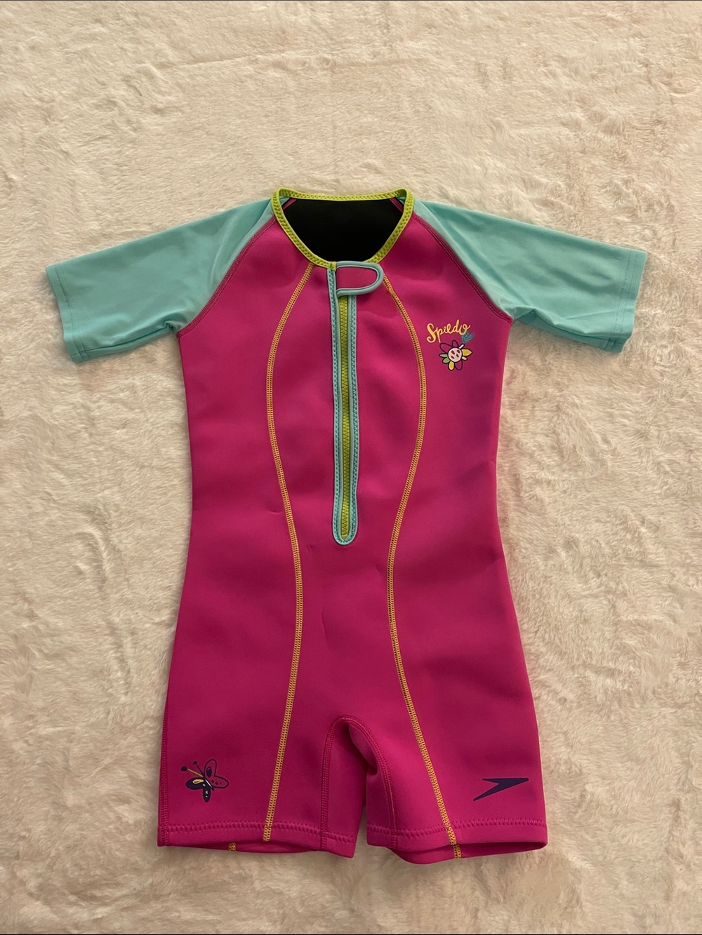Speedo Kids Short Sleeve One-Piece Wetsuit in Pink and Mint SZ 7-8